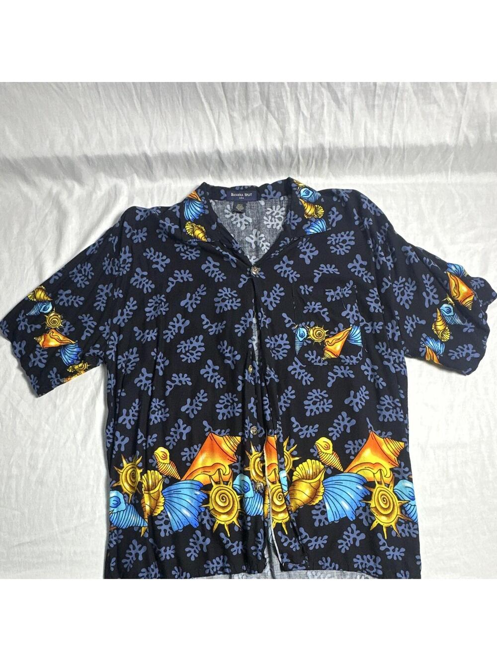 0005 Banana Split Men’s Blue Multicolor Floral SS Button-Up Shirt Pockets XXL